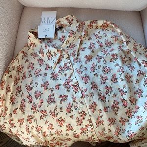 𝗡𝗪𝗧 𝗭𝗮𝗿𝗮 • Printed Satin Finish Shirt TRF Collared Long Sleeve Floral L